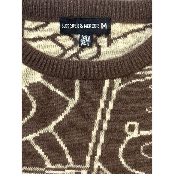 Bleecker & Mercer Sweater M Brown Beige Graphic Bear Face Knit Crewneck Pullover - Picture 3 of 7